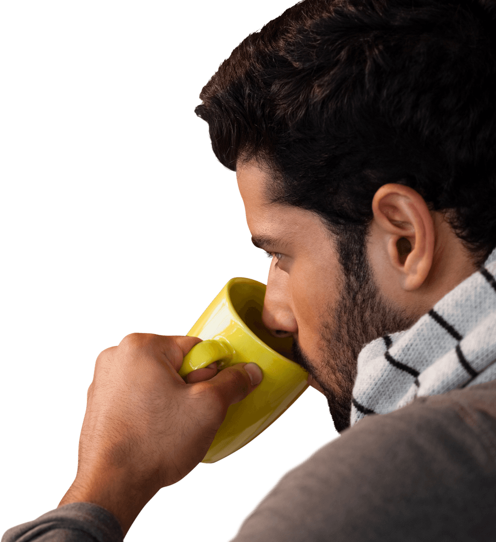 Thoughtful Man Sipping Coffee Transparent