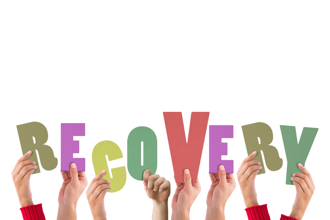 Hands Holding Recovery Text on Transparent Background Illustration