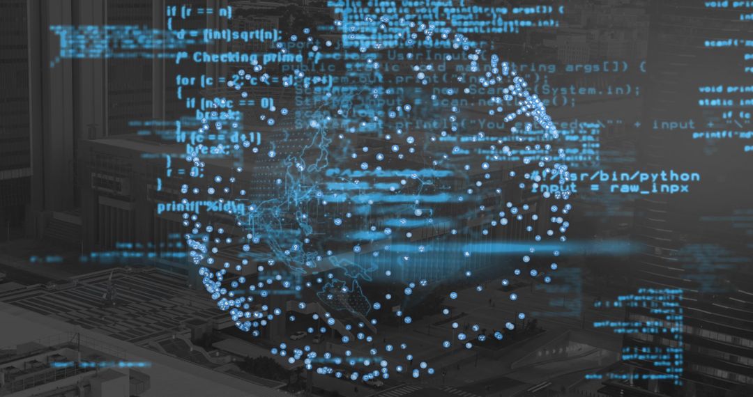 Holographic Data Globe Hovering Over Server Racks Visualizing Global Network Traffic