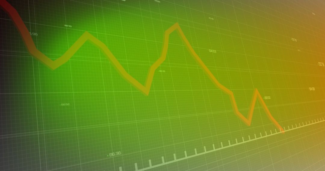 Falling Business Graph on Green Digital Background