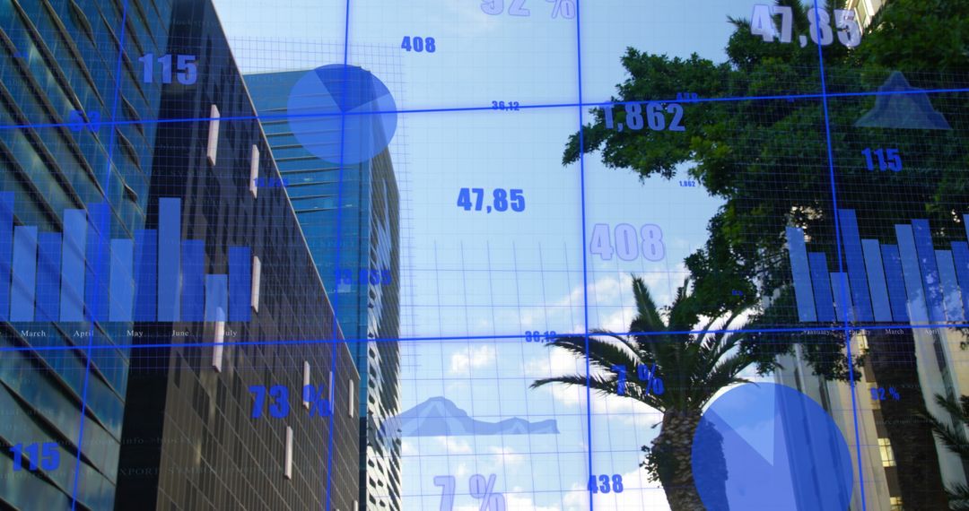 Digital Data Visualization Overlaying Modern Cityscape