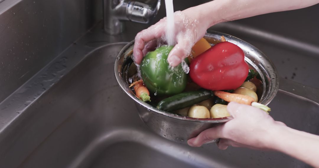 Washing Fresh Vegetables Under Running Water in Sink - Free Images, Stock Photos and Pictures on Pikwizard.com