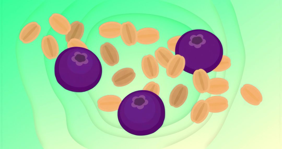 Purple Berries with Cereal Grains on Abstract Green Gradient