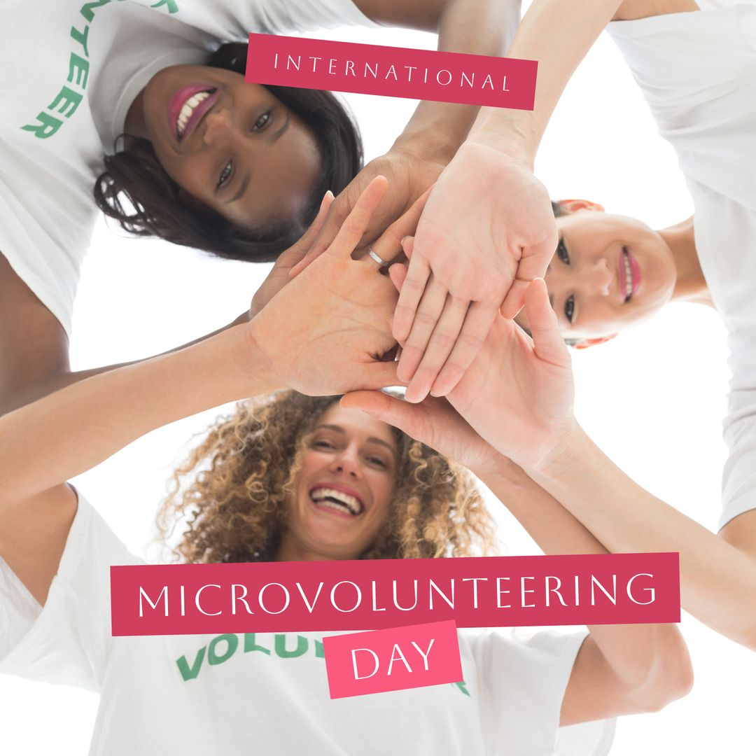 Diverse Women Stacking Hands Celebrating International Microvolunteering Day