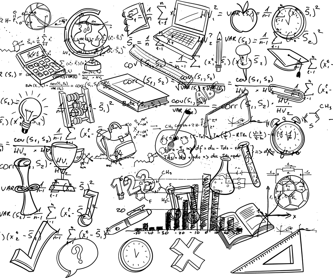 Transparent Education Icons with Math Symbols and Formulas