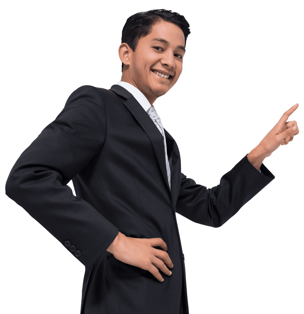 Smiling Biracial Businessman Pointing on Transparent Background - Download Free Stock Images Pikwizard.com