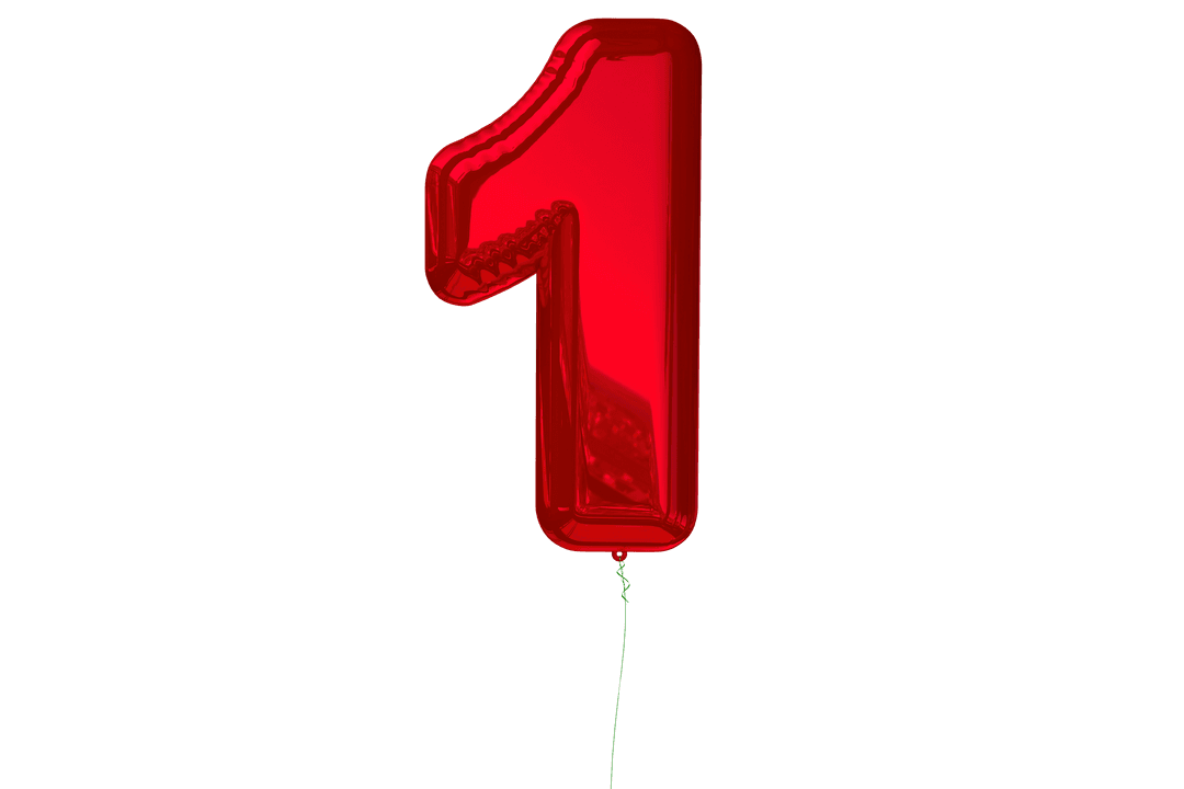 Red Number One Birthday Balloon on Transparent Background