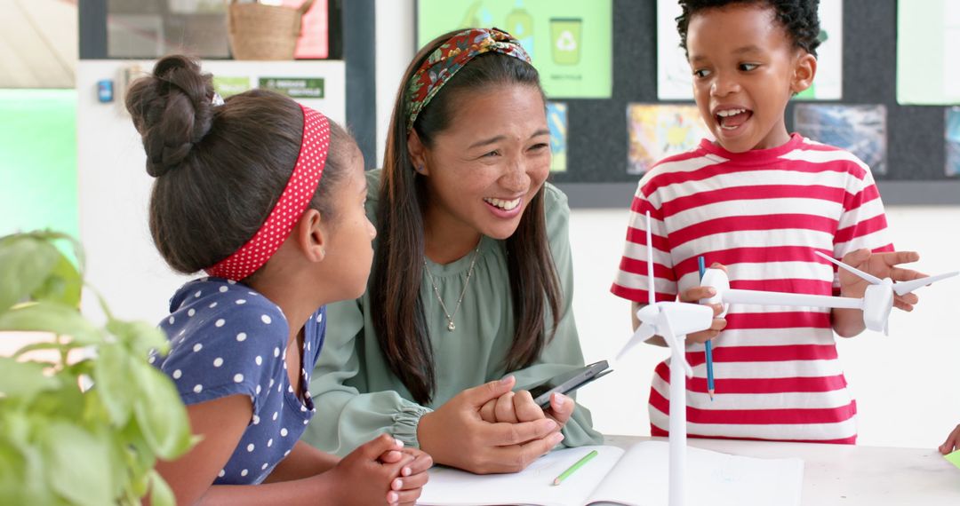 Teacher Engaging Students with Wind Turbine Project in Classroom