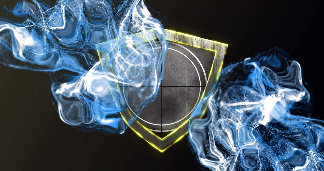 Futuristic Shield with Glowing Energy Waves and Crosshair