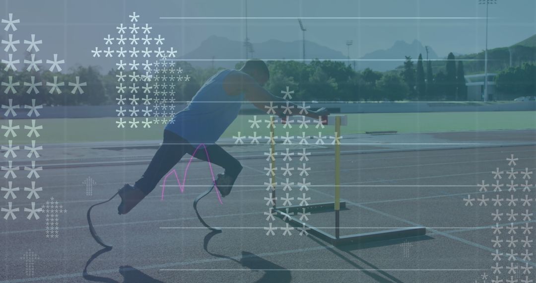 Disabled Athlete Running on Track with Data Overlay Technology