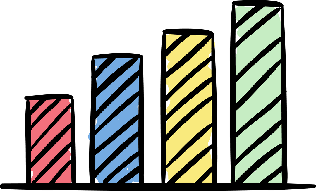 Colorful Hand-Drawn Bar Chart on Transparent Background