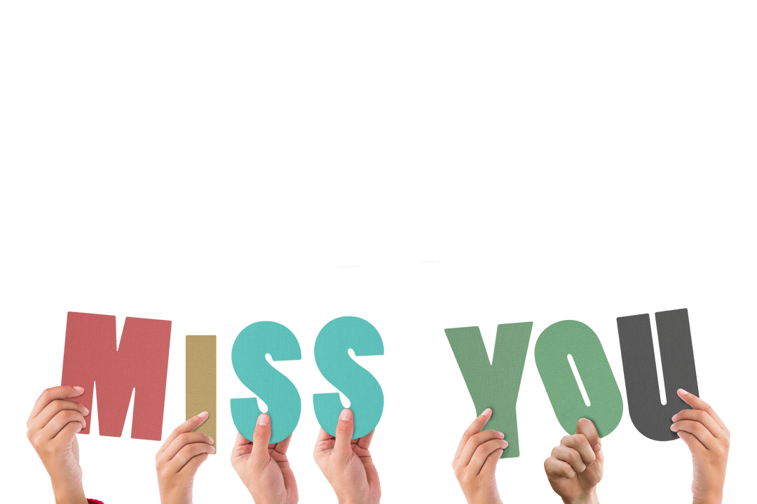 Transparent Hands Holding Colorful MISS YOU Letters