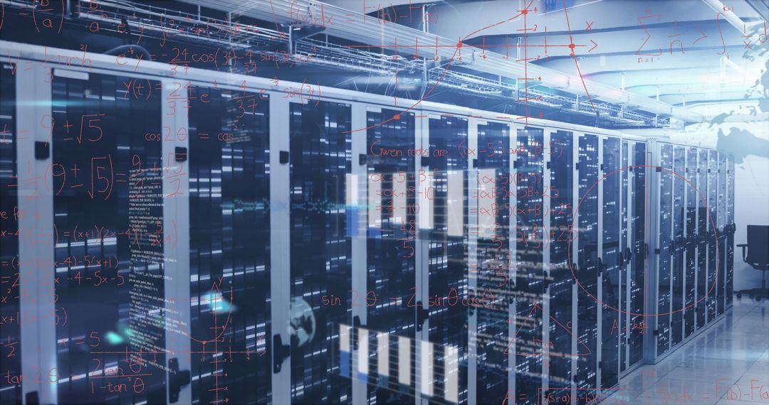 High-Tech Data Center with Abstract Network Overlay Visual