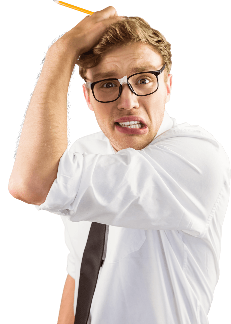 Transparent Nerdy Businessman Looking Stressed and Overwhelmed