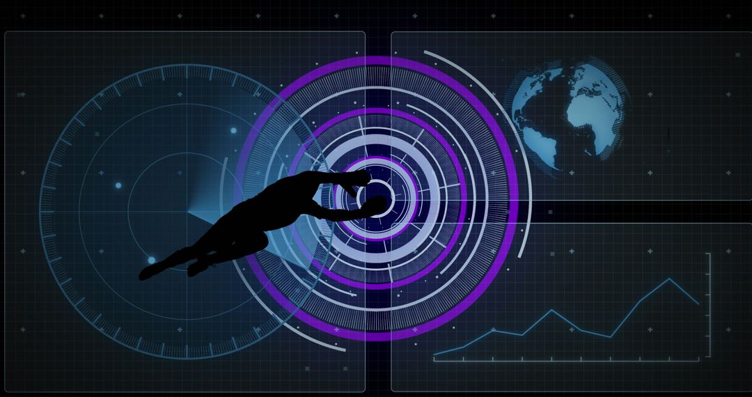 Soccer Player Diving into Futuristic Data Overlay