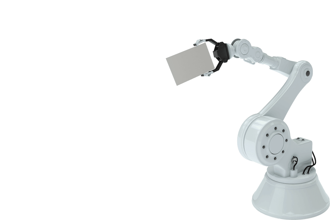 Robotic Arm with Transparent Background Holding Metal Cube