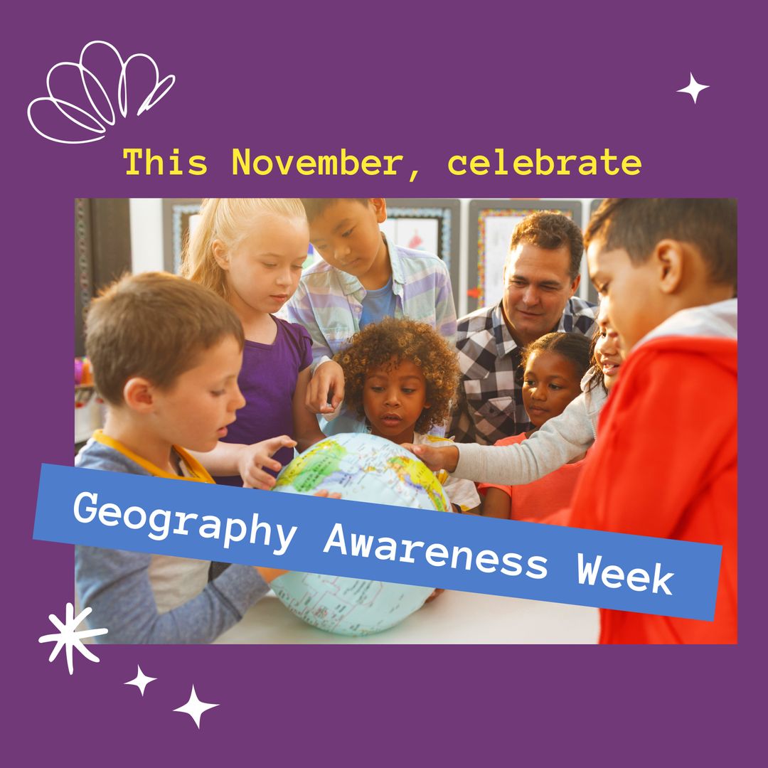 Diverse Students Engaging with Globe for Geography Awareness Week