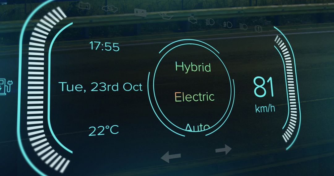 Futuristic Car Dashboard Display with Hybrid Mode