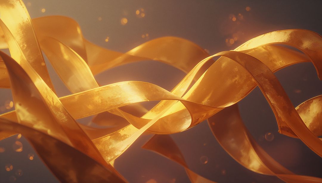 Interwoven Golden Ribbons in Luminous Abstract Space