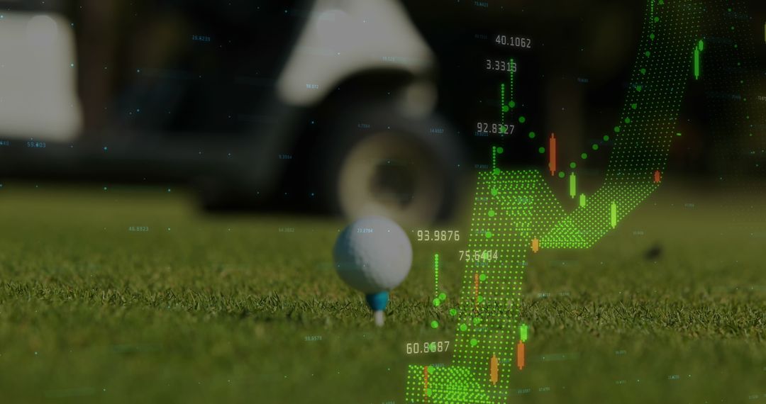 Golf Ball with Data Graphics Overlay on Course