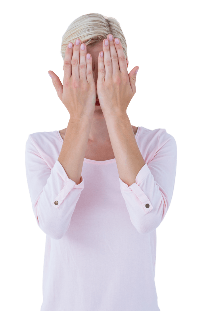 Woman Covering Face with Hands Transparent Background Expression