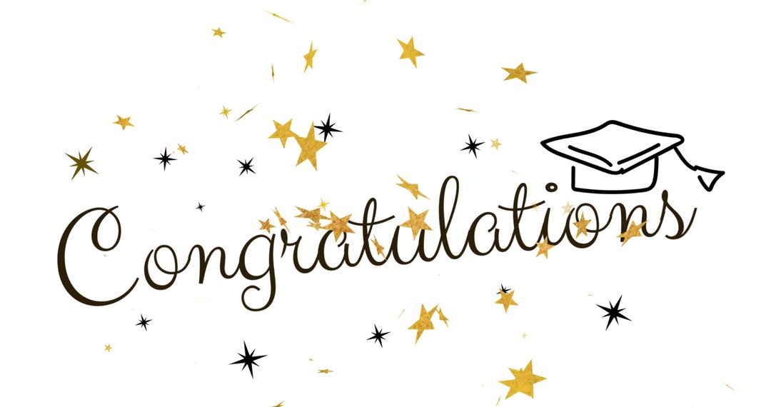 Congratulations Message with Gold Stars and Graduation Cap