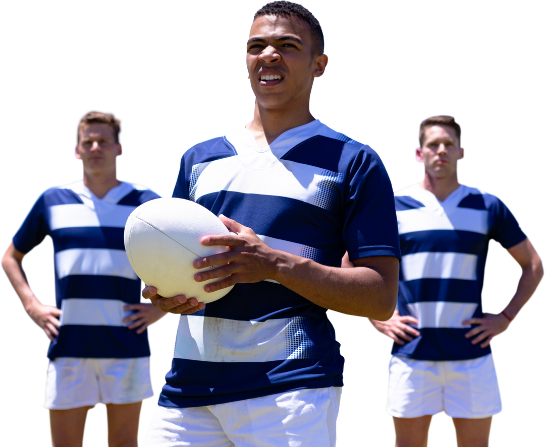 Diverse Male Rugby Players Holding Ball on Transparent Background - Download Free Stock Images Pikwizard.com