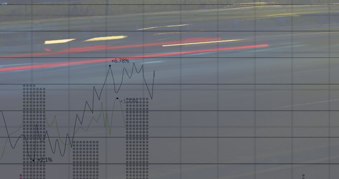 Abstract Financial Data Overlaying Blurred City Light Trails Motion