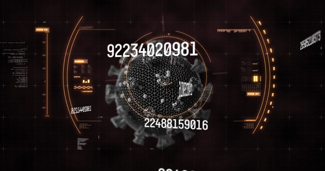 Digital Montage of COVID-19 Cell with Floating Data Numbers