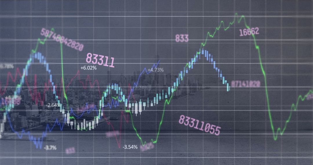 Dynamic Financial Graphs Overlaying Modern Cityscape