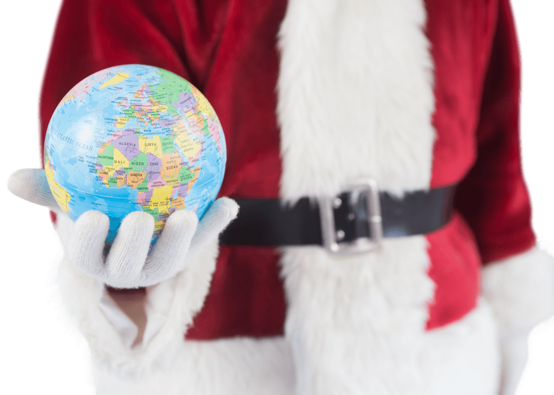 Transparent Santa Clause Holding Globe Planet