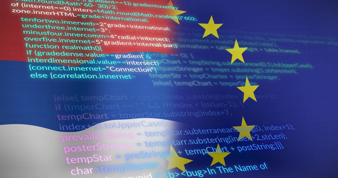 European Union Flag with Digital Code for Cybersecurity Concept