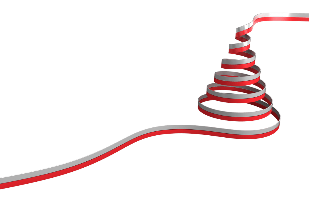 Red and White Christmas Tree Ribbon on Transparent Background