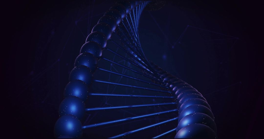 DNA Strand with Network Connections on Black Background