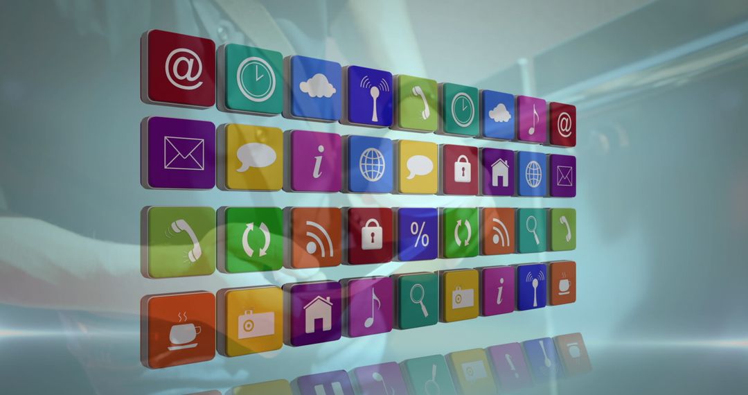 Colorful Digital Icons Hovering Over Smartphone Interaction