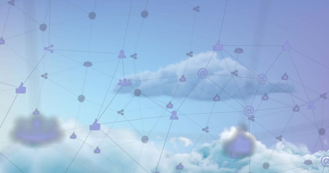 Digital Network Icons Against Blue Sky with Clouds