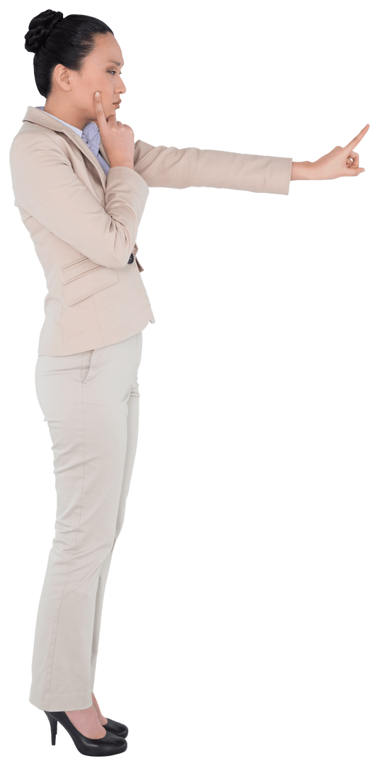 Asian Businesswoman Pointing with Confidence on Transparent Background