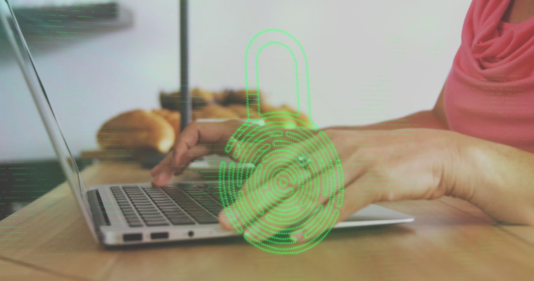 Biometric Security Concept with Fingerprint Padlock on Laptop