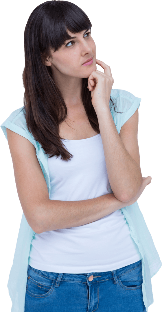 Thoughtful Brunette Woman with Transparent Background