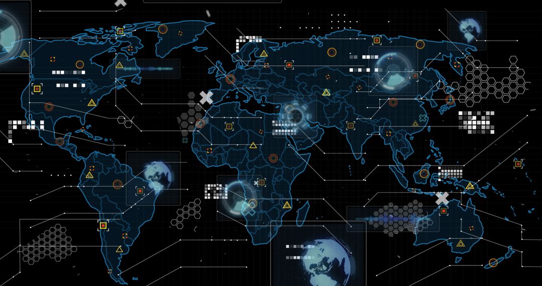 Futuristic Digital World Map with Data Processing