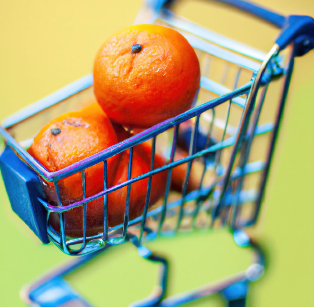 Mini Shopping Cart Filled with Fresh Oranges
