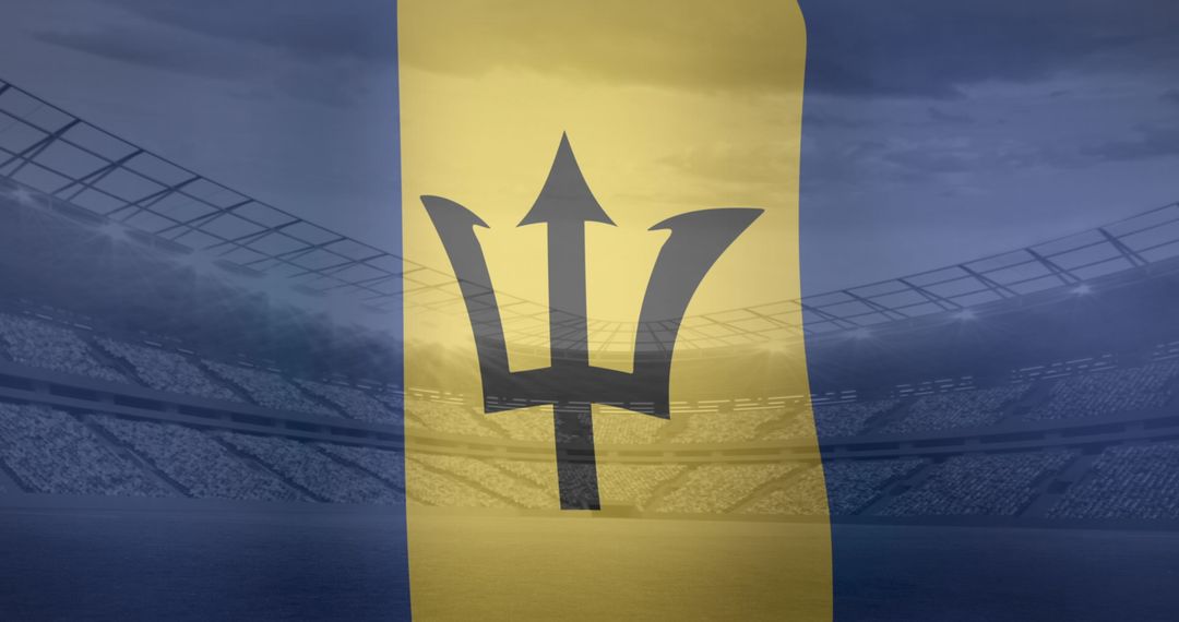 Waving Barbados Flag Over Stadium Indicating Sports Event Support
