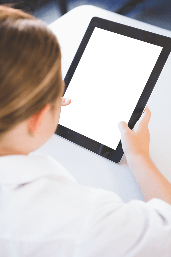 Girl Using Transparent Tablet for Learning at School