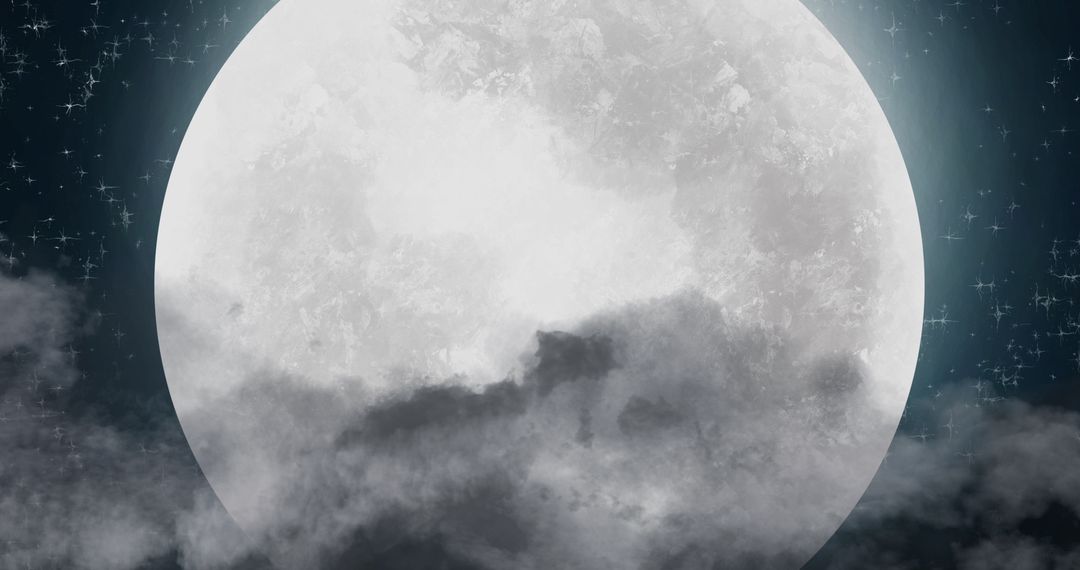 Santa Claus Silhouette with Reindeer in Bright Full Moon