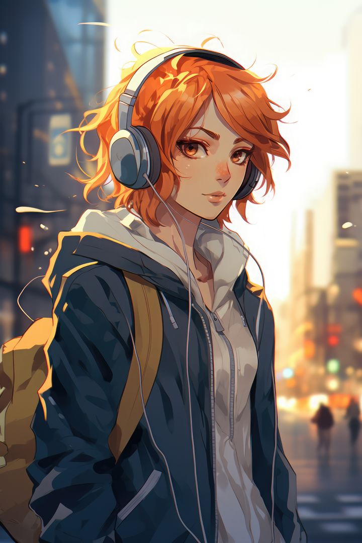 Lofi anime girl wearing headphones in city, created using generative ai technology - Free Images, Stock Photos and Pictures on Pikwizard.com
