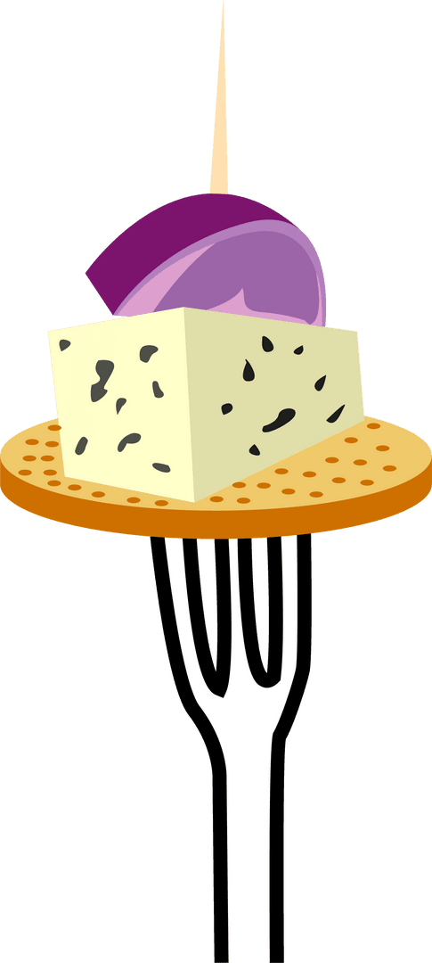 Skewer with Cracker, Cheese, and Onion on Transparent Background