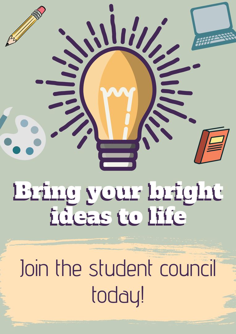 Student Council Recruitment Bring Your Bright Ideas to Life Poster - Download Free Stock Templates Pikwizard.com