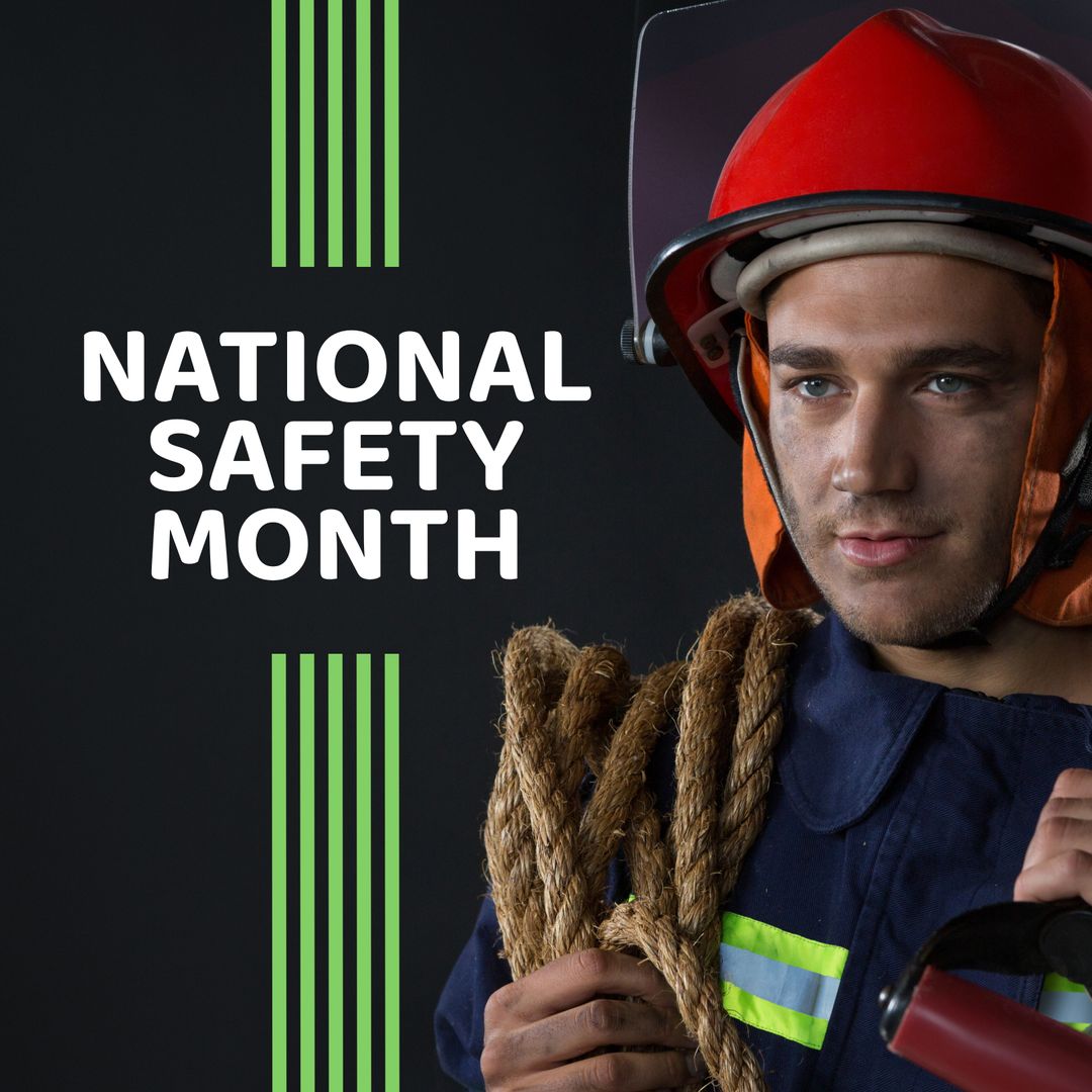 Caucasian Male Firefighter Promoting National Safety Month - Download Free Stock Templates Pikwizard.com