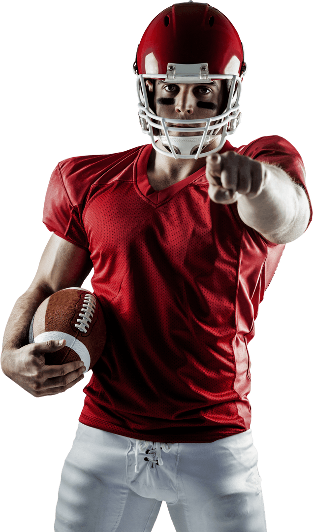 Transparent American Football Player in Red Uniform Pointing