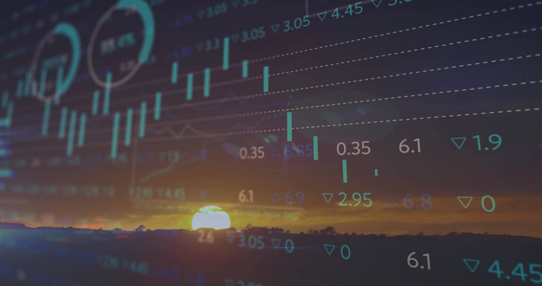 Sunset Through Financial Charts Symbolizing Market Dynamics